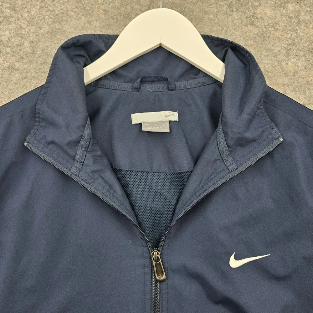 Nike Windbreaker Jacket Mens XL Navy Blue Full Zip Mesh Lined Vented 90s Vintage